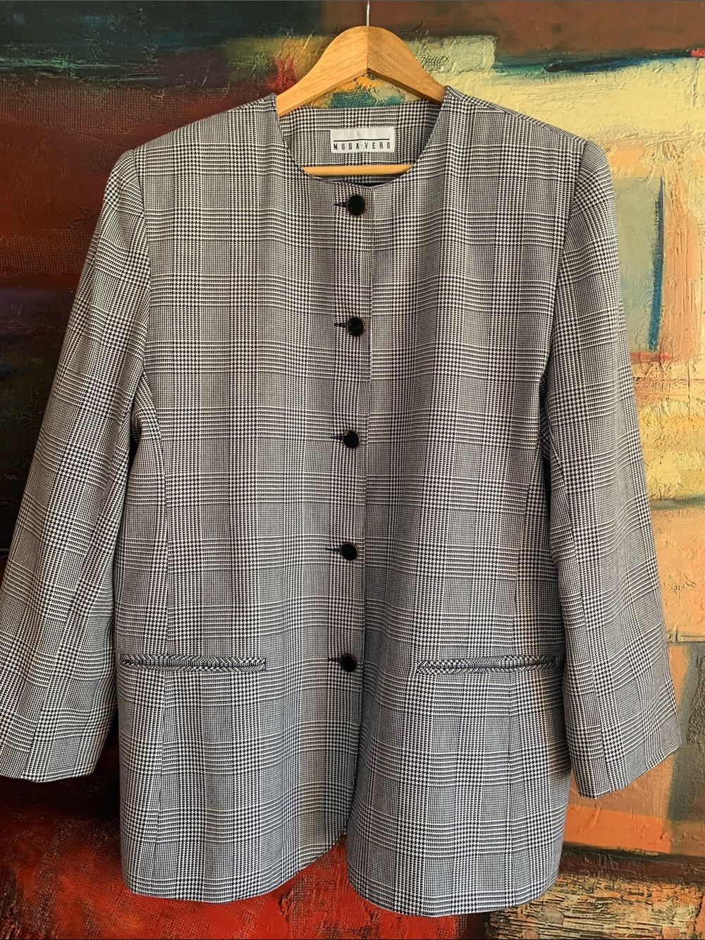 Vintage Glen Plaid Blazer with Pleated Peplum Back, Sz 13/14 (M/L)